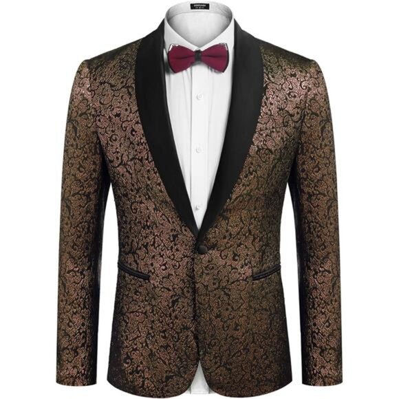 Men's Floral Tuxedo Jacket Jacquard Suit Jacket Slim Fit Blazer for Wedding - Picture 1 of 7